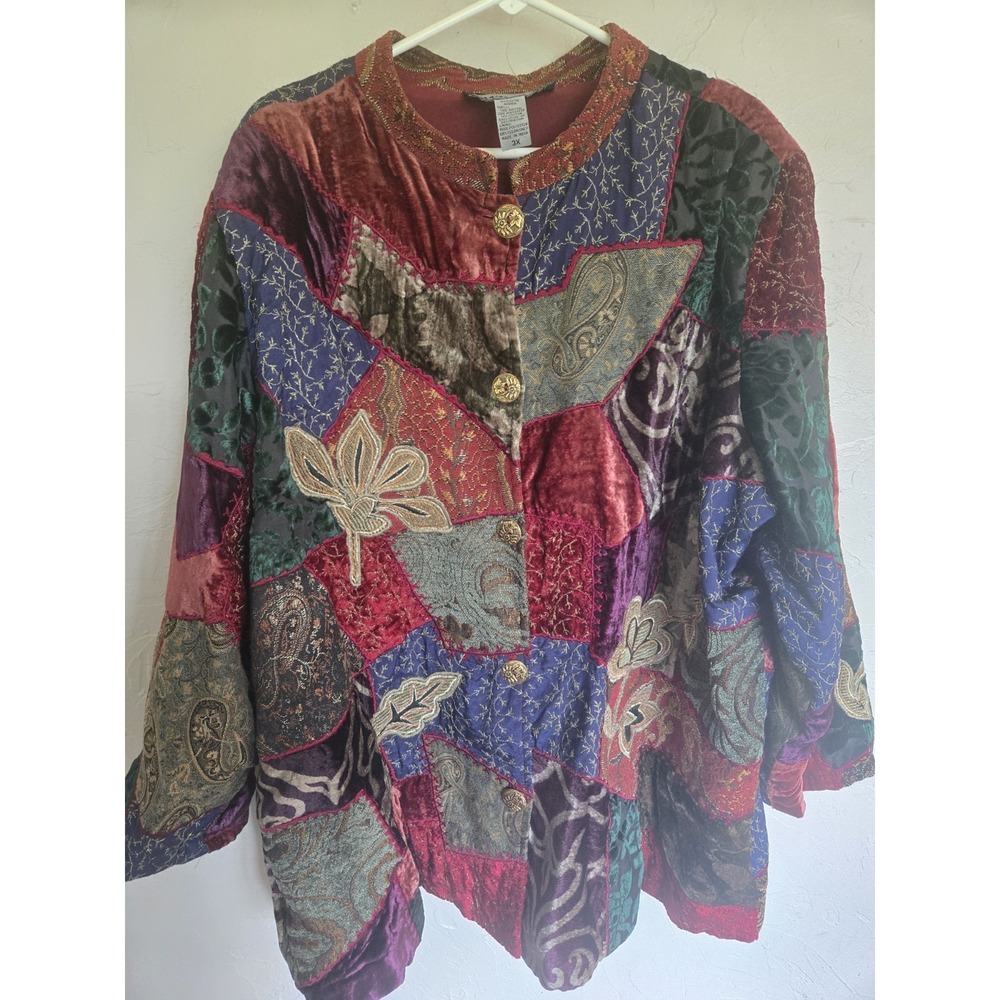 Velvet Tapestry Patchwork Blazer Jacket 3X Plus Boho VTG 90s